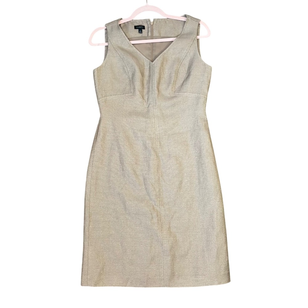 Talbots Womens Gold‎ Metallic Linen Blend Sleeveless V-Neck Sheath Dress Size 4